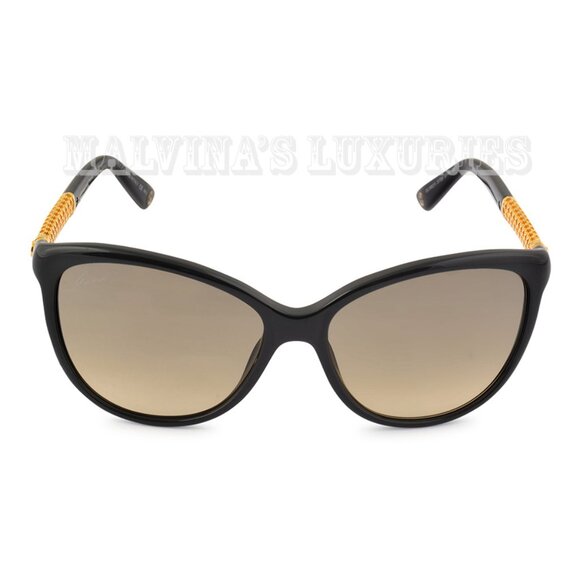 GUCCI SUNGLASSES GOLD PLATED BLACK GG 3692/S CATEYE 2XTED DIAMANTISSIMA